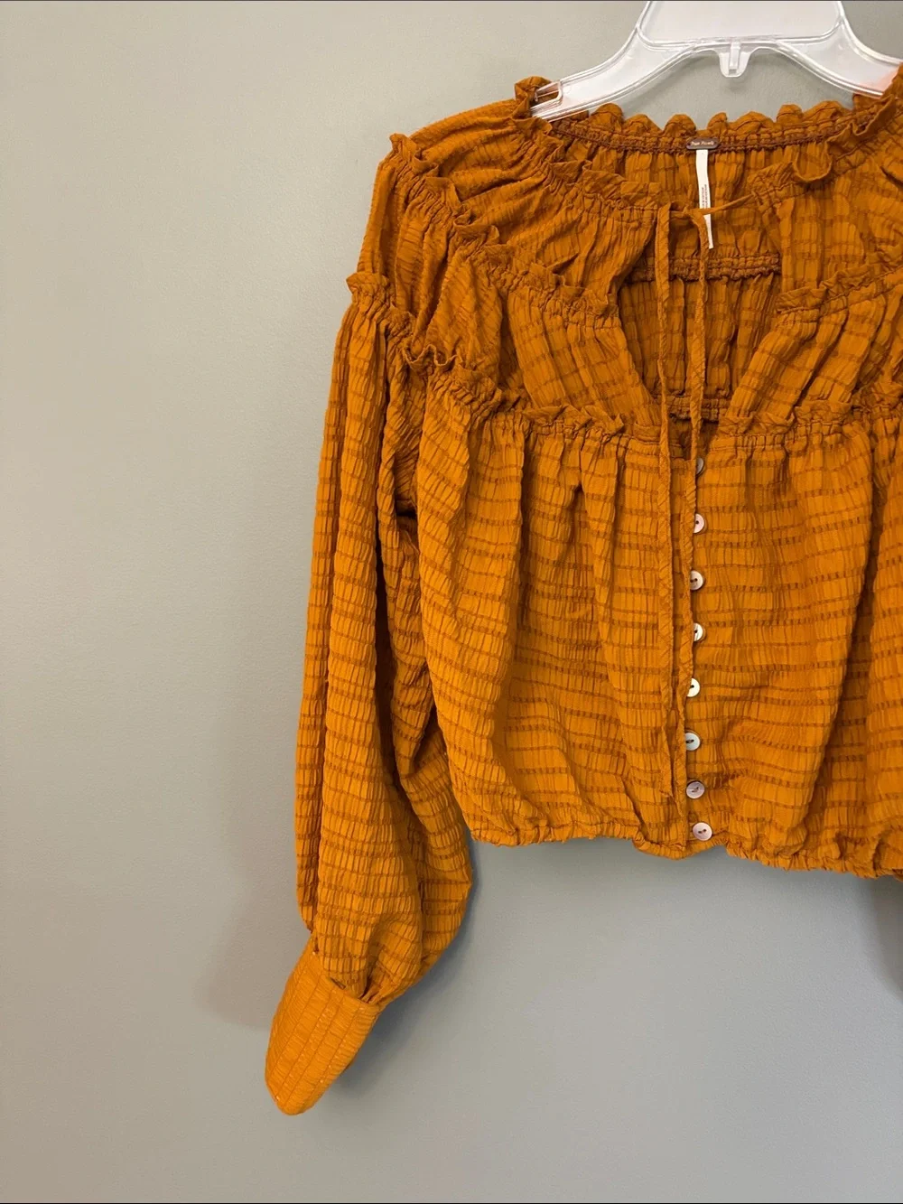 Free People Hailey Blouse Rust Brown Ruffled Smocked Button-Front Blouse - XS